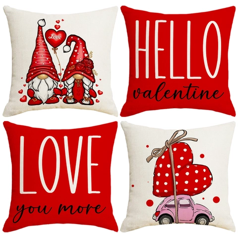 Valentine Day Gnome Heart Pillow Covers Linen Romantic Love Cushion Case For Sofa Couch Home Decor Modern Simple Decorative Pillowcases