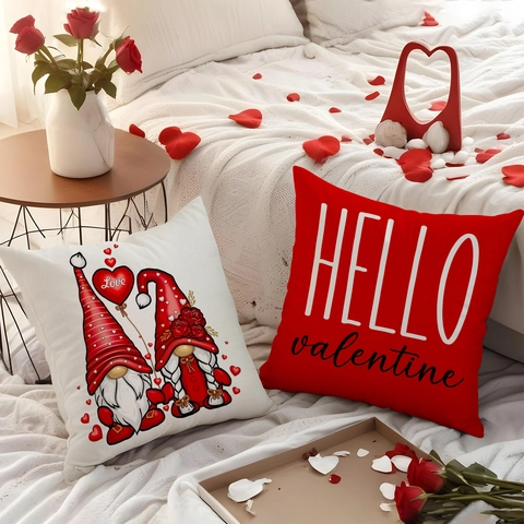 Valentine Day Gnome Heart Pillow Covers Linen Romantic Love Cushion Case For Sofa Couch Home Decor Modern Simple Decorative Pillowcases
