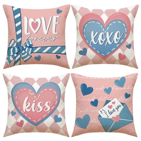 Valentinstag Herz Buchstaben Druck Kissenbezug Weiches Polyester Leinentextur Kissenhülle Für Sofa Zuhause Romantisches Geschenk Love Forever Ohne Füllung