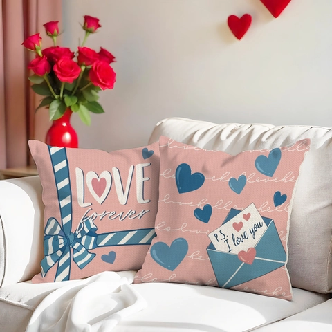 Valentinstag Herz Buchstaben Druck Kissenbezug Weiches Polyester Leinentextur Kissenhülle Für Sofa Zuhause Romantisches Geschenk Love Forever Ohne Füllung