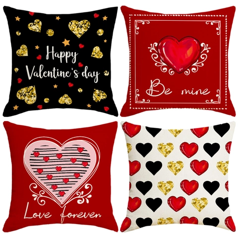 Valentinstag Herz Muster Deko Kissenbezug Für Wohnzimmer Sofa Bett Leinen Weich Quadratisch Wurfkissen Hülle Geschenk