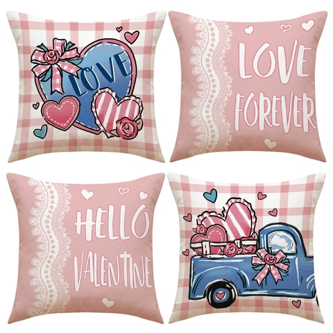 Liebe Herz Valentinstag Kissenbezug Set Rosa Weiß Gingham Karo Kissenhüllen Für Sofa Wohnzimmer Deko Polyester