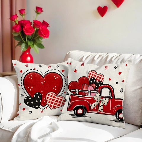 Valentine's Day Heart Love Print Polyester Linen Texture Decorative Pillowcase Cushion Cover For Couch Living Room Decor