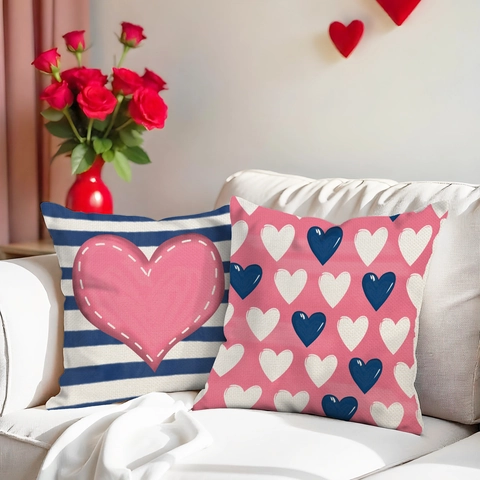 Valentine's Day Heart Print Pillow Cover Stripe Plaid Love Pattern Polyester Cushion Case Home Sofa Decoration