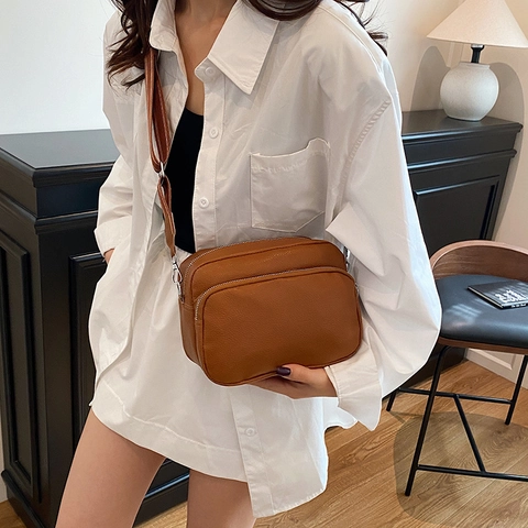 Dames Retro PU Leer Crossbody Tas Kleine Vierkante Camera Tas Met Gestreepte Brede Band Mode Dagelijkse Veelzijdige Schoudertas