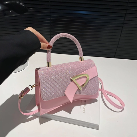 Borsa a Mano da Donna alla Moda in Pelle PU con Glitzer Semplice Borsa a Tracolla Urbana con Fibbia D Dorata e Cinturino Regolabile
