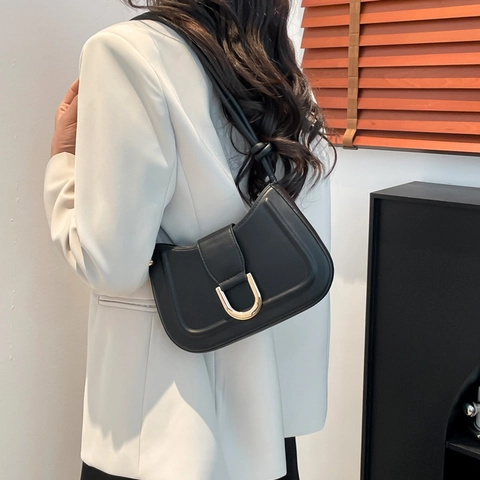 Damen Vintage PU Leder Achseltasche Minimalistische Kleine Quadratische Umhängetasche Mit Goldener Hufeisenschnalle Mode Alltagstasche