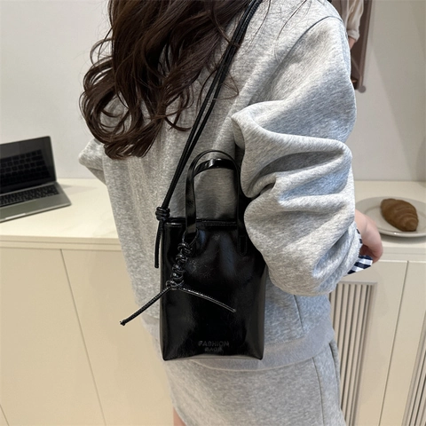 Mini Tote Crossbody Bag For Women PU Leather Minimalist Top Handle Handbag Dual Use Fashion Letter Print Small Square