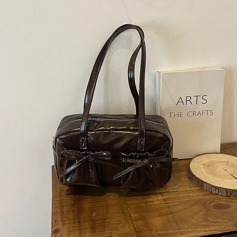 Borsa Shopping Donna Grande Capacità in Pelle PU Con Fiocco Doppie Tasche Borsa a Tracolla Casual per Pendolarismo Scuola Quotidiana
