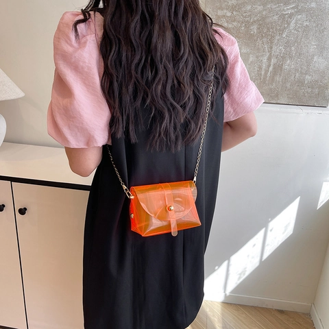 Transparent PVC Gelee Umhängetasche Für Damen Sommer Strand Mini Metallkette Schulter Handy Tasche Kleine Quadratische Tasche