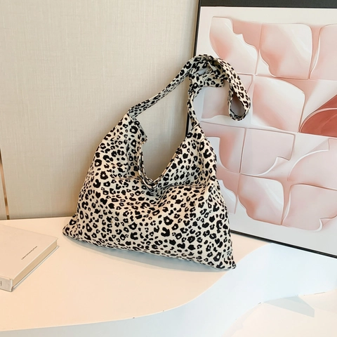 Bolso De Hombro Con Estampado Floral Leopardo Gran Capacidad Nylon Tela Suave Hobo Tote Bolso De Axila Mujeres Retro