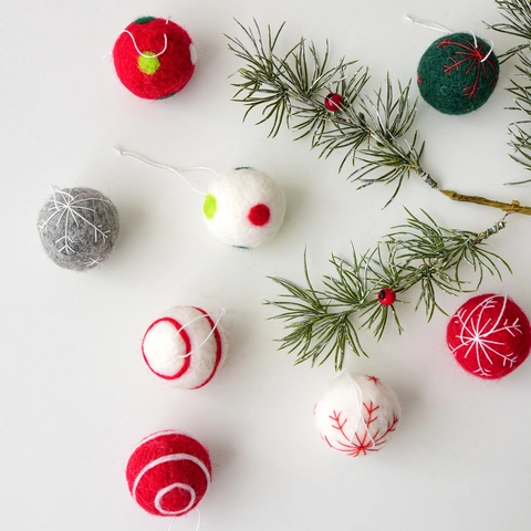 Wolvilt Kerstbal Ornamenten Sneeuwvlok Borduurwerk Boom Hangende Decoraties Handgemaakte Feestelijke Huis Feest Decor