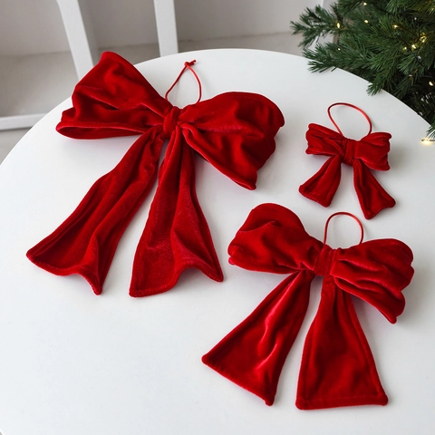 Fiocchi Di Natale In Velluto Rosso Ornamenti Da Appendere Decorazione Per Feste Casa Tessuto Morbido Nodo Decorativo
