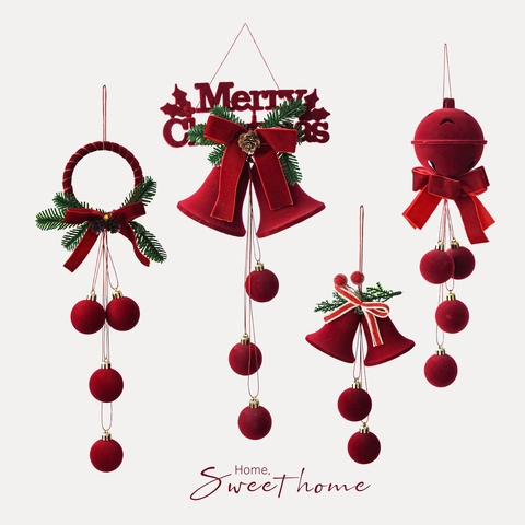 Ornements De Cloche De Noël En Velours Floqué Pendentif Arbre Style Nordique Décoration De Fête Nœud Pomme De Pin
