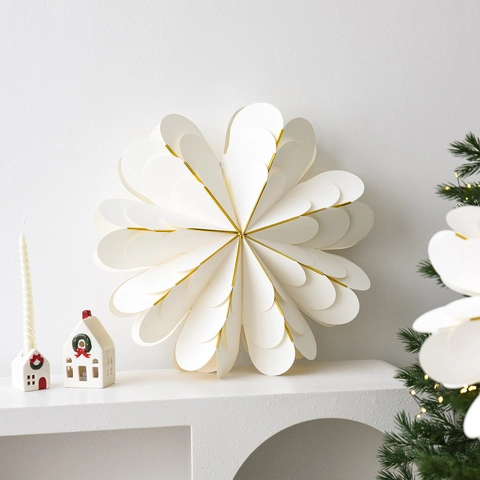 Decorazioni Appese Fiocco Di Neve In Carta 3D Bordo Dorato Stella Bianca Natale Festa Matrimonio Stile Nordico Minimalista