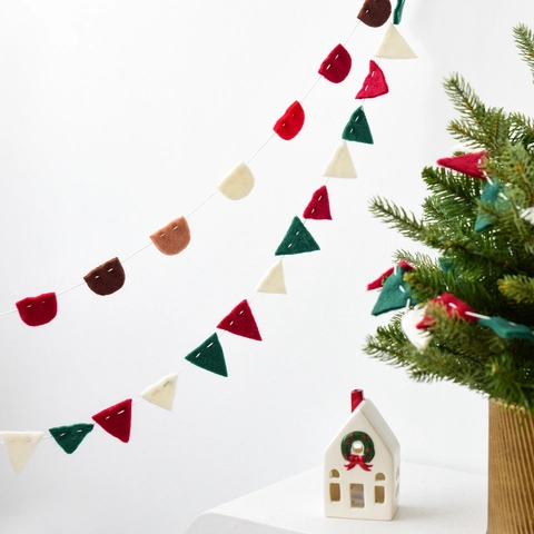 Christmas Wool Felt Bunting Banner Multicolor Triangle Semicircle Garland Festive Hanging Ornament For Holiday Home Decor