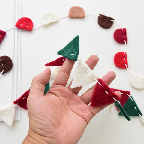 Christmas Wool Felt Bunting Banner Multicolor Triangle Semicircle Garland Festive Hanging Ornament For Holiday Home Decor