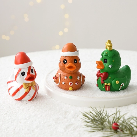 Christmas Duck Figurines Resin Gingerbread Man Tree Candy Cane Style Desktop Decor Ornaments Novelty
