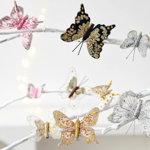 Ornamenti A Farfalla Con Glitter Cavo Scintillante Clip In Rete Per Albero Di Natale Decorazione Per Feste