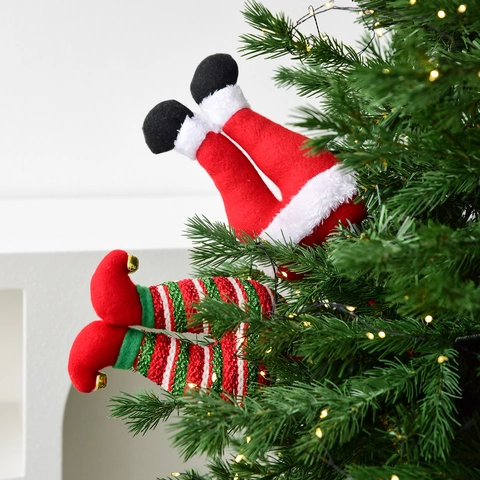 Decoración Árbol Navidad Piernas Elfo Sombrero Papá Noel Estacas Tela Rayas Lentejuelas Con Cascabel Metal Para Fiesta