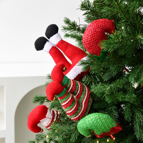 Decoración Árbol Navidad Piernas Elfo Sombrero Papá Noel Estacas Tela Rayas Lentejuelas Con Cascabel Metal Para Fiesta