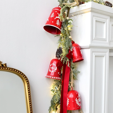 Campanelle Di Natale Da Appendere Metallo Rosso Ferro Renna Fiocchi Di Neve Stampati Ornamenti Per Albero Di Natale Festa Decorazione Casa