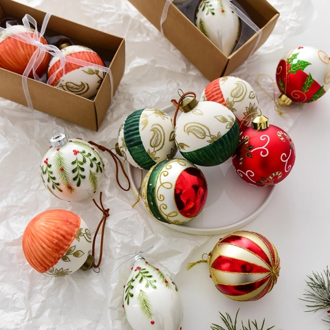 Hand Painted Glass Christmas Ball Ornaments And Teardrop Baubles Holiday Tree Decorations With Gift Box