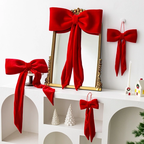 Große Weihnachts-Samt-Schleife Hängeornament Rot Grün Stoffschleife Für Weihnachtsbaum Fenster Mall Deko Partybedarf