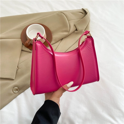 Minimalistische PU Leren Onderarmtas Voor Dames Vintage Effen Kleur Schoudertas Urban Simple Fashion Handtas Dagelijks