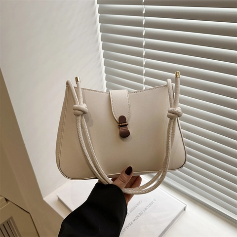 Vintage PU Leather Crossbody Saddle Bag For Women French Knotted Shoulder Bag Underarm Commuting Purse Solid Color Handbag