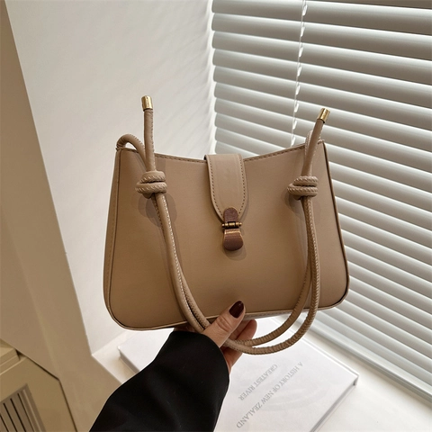 Sac Sous l'Aisselle en Cuir PU Style Français pour Femmes Sac à Épaule Croissant Minimaliste avec Bandoulière Nouée Vintage