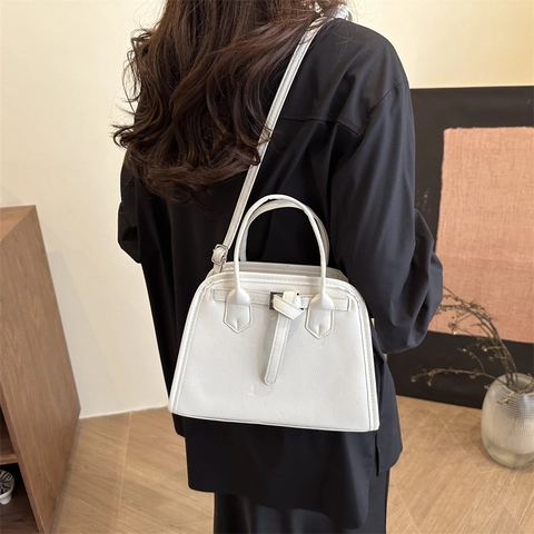Vintage Women PU Leather Small Square Shoulder Bag Stitching Detail Buckle Decoration Fashion Crossbody Handbag For Daily Work