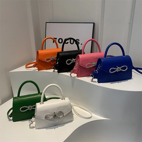 Borsa da Donna in Pelle PU con Dettaglio Fiocco in Strass Elegante Borsa a Mano e Tracolla per Uso Quotidiano e Feste