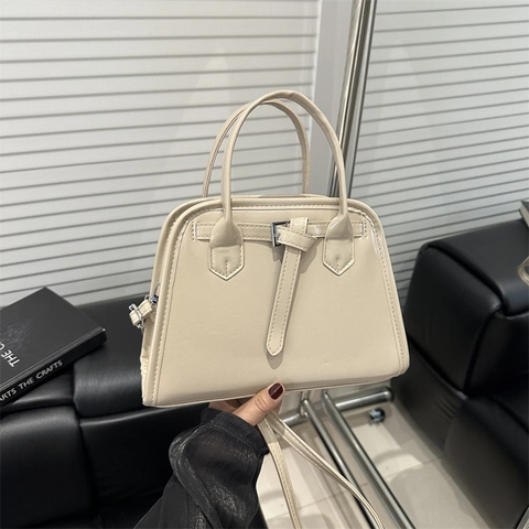 Bolso Tote de Cuero PU Retro para Mujer Color Sólido Bolso Bandolera Con Hebilla Gran Capacidad Bolso de Hombro Simple