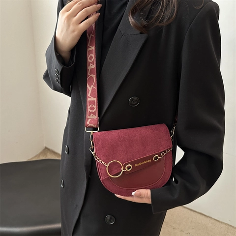 Borsa da Sella Vintage Patchwork da Donna Moda Tracolla Larga con Motivo a Catena in Metallo Borsa a Tracolla