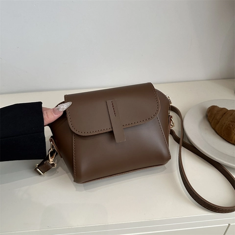 Bolso Bandolera Vintage De Cuero PU Bolso Cuadrado Pequeño Con Solapa Y Correa Ajustable Color Sólido Casual Para Mujer