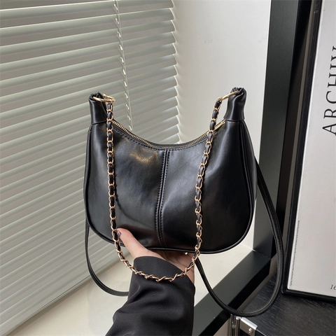 Borsa Sottobraccio a Mezzaluna in Pelle PU Vintage per Donna Borsa a Tracolla Fashion con Catena d'Oro Borsa Hobo Versatile