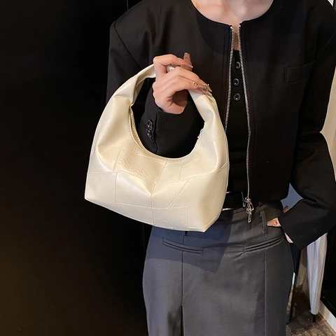 Borsa Hobo Minimalista in Pelle PU con Patchwork Geometrico per Donna Borsa a Spalla Sottobraccio Grande Capacità Shopping Pendolare