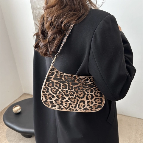 Vintage Leopard Print Underarm Bag For Women Retro Hobo Shoulder Bag Casual Chic Synthetic Leather Zipper Handbag Commuting Party Gift