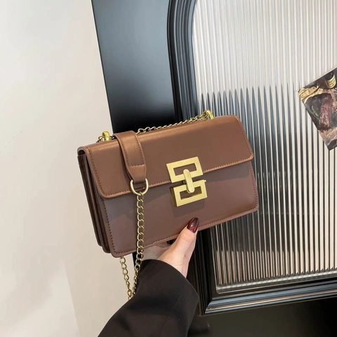 Bolso Bandolera de Cuero PU Retro para Mujer Bolso de Hombro con Cadena Bloqueo Geométrico Casual