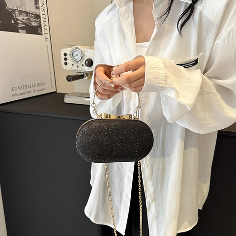 Elegante Borsa da Sera con Paillette da Donna Borsa a Mano Rigida Ovale con Chiusura a Fiocco Catena in Metallo per Festa Matrimonio
