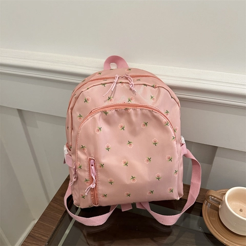 Women Floral Backpack Nylon Waterproof School Bag Sweet Small Flower Print Casual Daypack For Students Daily Travel Outdoors