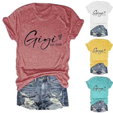 T-Shirt Donna Gigi Est 2026 Stampa Cuore Misto Cotone Casual Manica Corta Girocollo Vestibilità Ampia Top Estivo