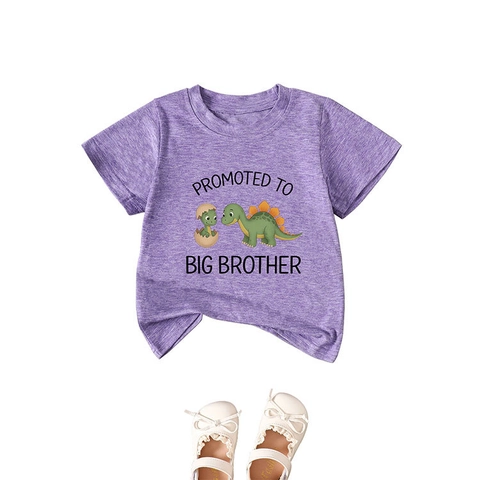 T-Shirt Enfant Mélange Coton Polyester Col Rond Manches Courtes Promoted To Big Brother Lettre Dinosaure Graphique Été Casual Top
