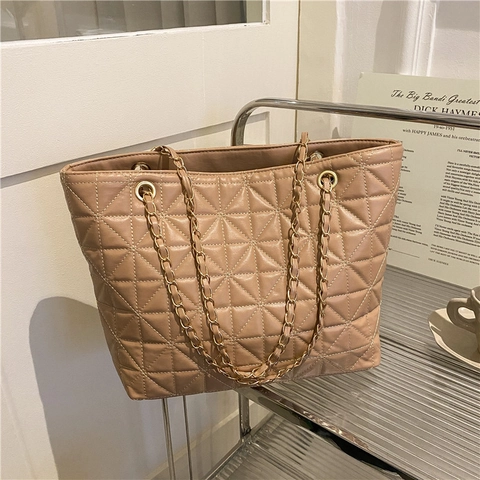 Gewatteerde Tote Bag Dames Ruitpatroon PU Leer Grote Capaciteit Ketting Schouderband Mode Elegant Handtas