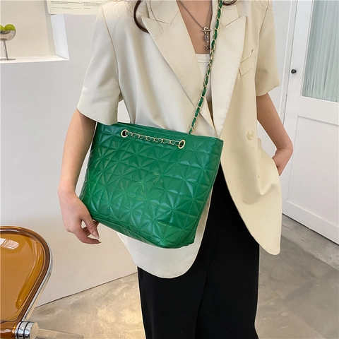 Gewatteerde Tote Bag Dames Ruitpatroon PU Leer Grote Capaciteit Ketting Schouderband Mode Elegant Handtas