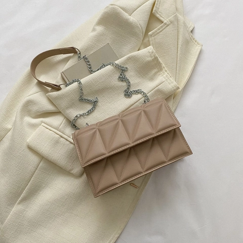 Trendige Gesteppte PU Leder Schultertasche Für Damen Kleine Quadratische Umhängetasche Mit Kettenriemen Modische Box Tasche