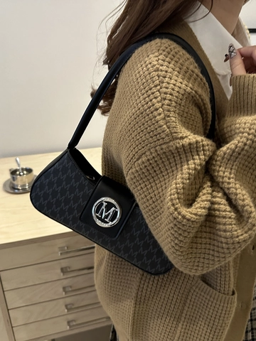 Borsa Sottobraccio in Pelle PU Con Monogramma Vintage per Donna Classica Minimalista Francese Borsa a Tracolla Con Logo in Metallo