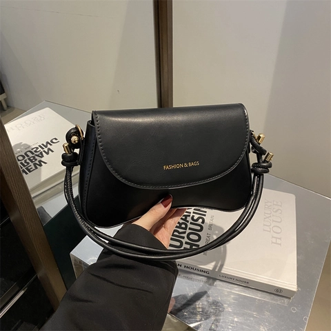 Borsa a Spalla in Pelle PU Retrò per Donna Minimalista Tinta Unita Borsa a Tracolla Con Tracolla a Nodo Borsa da Giorno