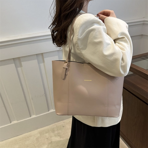 Women Large Capacity Tote Bag PU Leather Color Block Shoulder Bag For Daily Commute Elegant Handbag